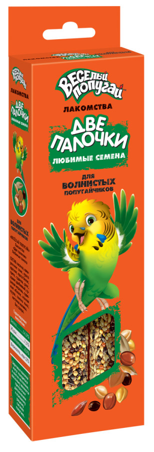 ВЕСЕЛЫЙ ПОПУГАЙ Две палочки (любимые семена) для волнистых попугайчиков (2 х 35 г) Зоомир - фото