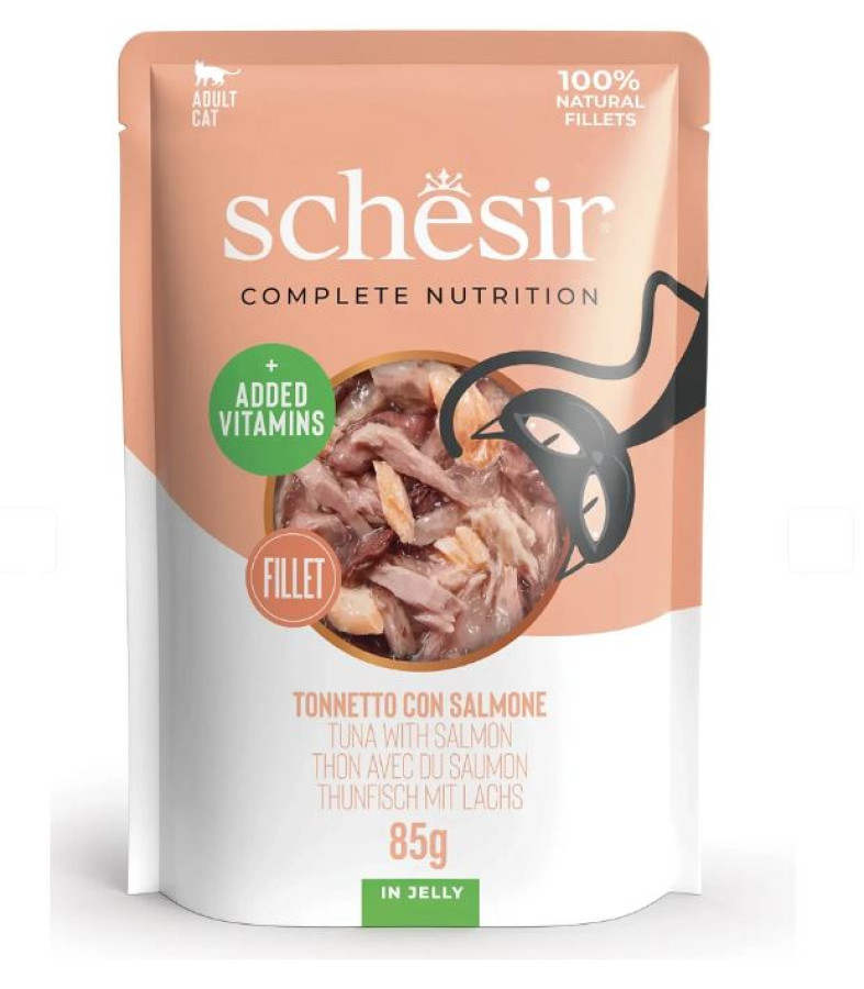 SCHESIR Cat Tuna wiht Salmone (пауч 85 г) Тунец с лососем, в желе - фото