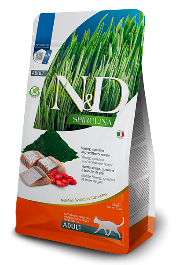 FARMINA GF SPIRULINA ADULT Herring/Wolfberry (1,5 кг) беззерновой с сельдью, ягодами годжи и спирулиной для взрослых кошек - фото