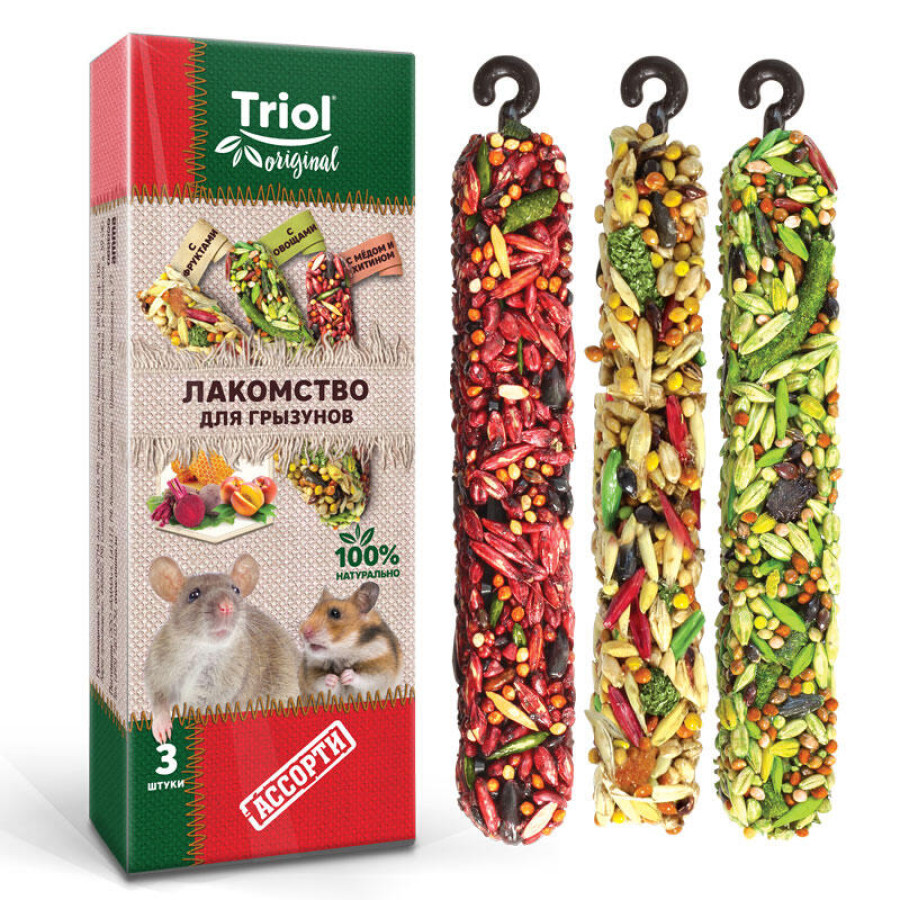 TRIOL Original для грызунов лакомство АССОРТИ (упаковка 3 шт) - фото