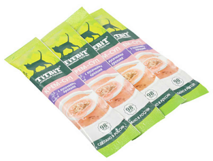 TiTBiT Крем-суп для кошек с кусочками кролика (уп. 4 х 10 г) - фото3, картинка3 TiTBiT Крем-суп для кошек с кусочками кролика (уп. 4 х 10 г) - фото3