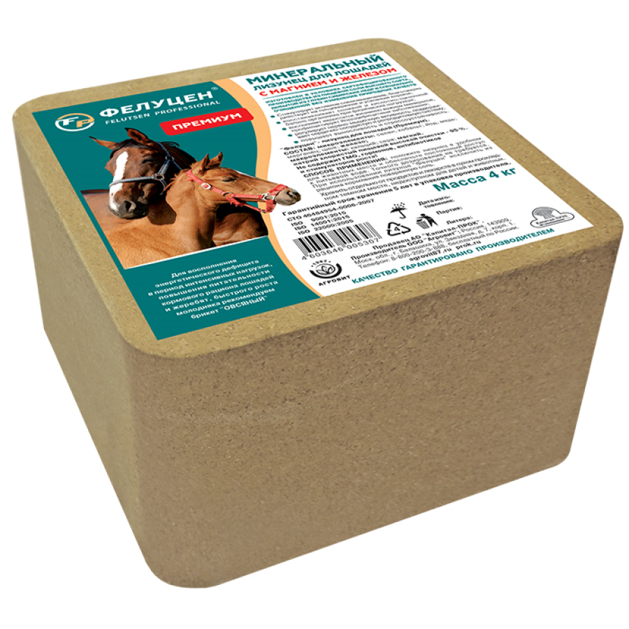 ФЕЛУЦЕН Премиум Минеральный лизунец с магнием и железом для лошадей (4 кг) - фото