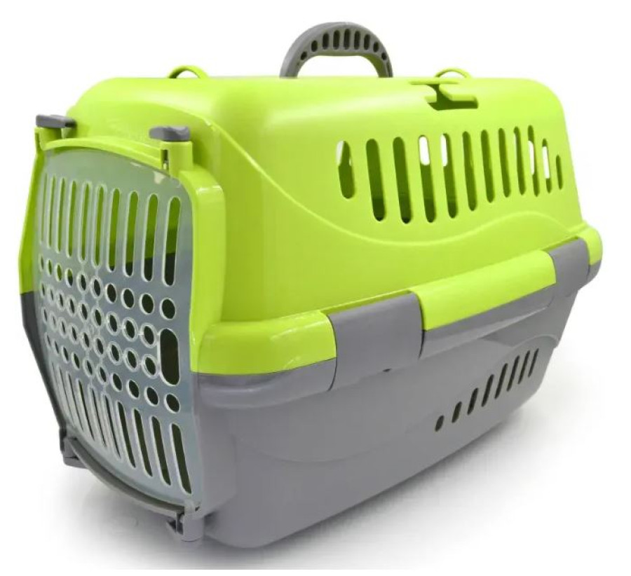 ЗООЭКСПРЕСС Переноска ТУРНЕ S с прозрачной дверцей, зеленая (42 х 29 х 29,5 см) - фото