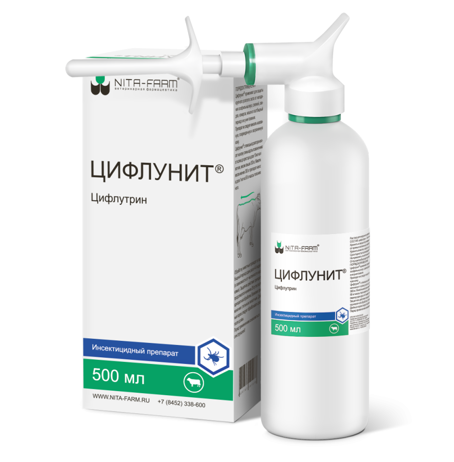 ЦИФЛУНИТ (Цифлутрин 1%) Противопаразитарное средство для КРС (500 мл) Nita-farm - фото