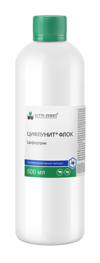 ЦИФЛУНИТ-ФЛОК (Цифлутрин 0,113%) Противопаразитарное средство для МРС (500 мл) Nita-farm - фото