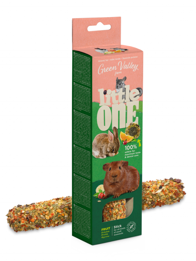 LITTLE ONE Зеленая долина (180 г) Полностью съедобная беззерновая палочка для травоядных животных, с фруктами - фото