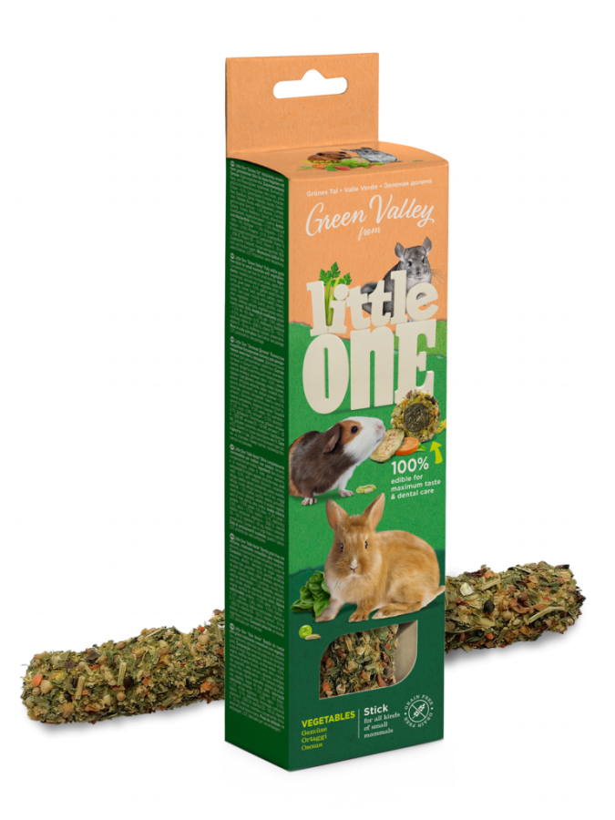 LITTLE ONE Зеленая долина (180 г) Полностью съедобная беззерновая палочка для травоядных животных, с овощами - фото