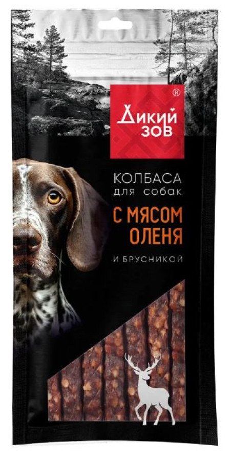 TiTBiT ДИКИЙ ЗОВ Колбаса для собак с мясом оленя и брусникой (85 г) - фото
