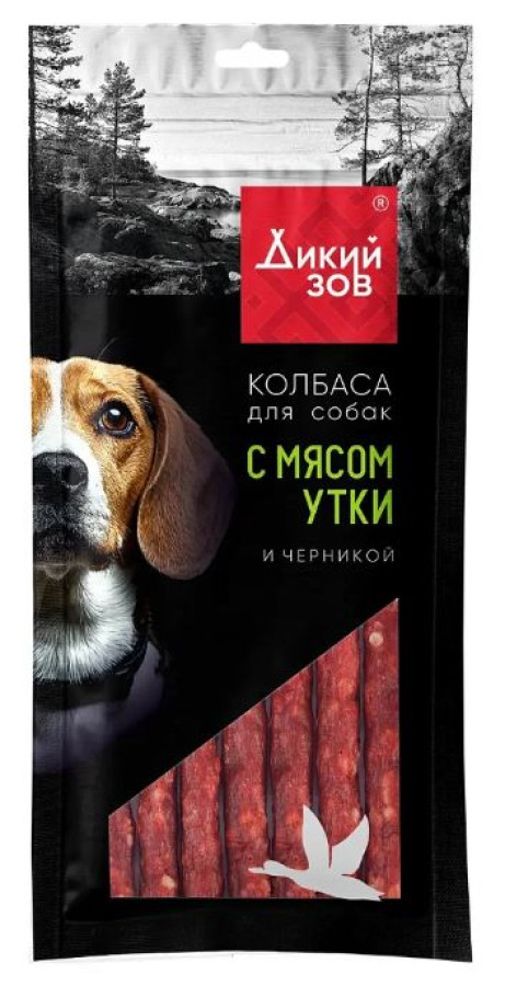TiTBiT ДИКИЙ ЗОВ Колбаса для собак с мясом утки и черникой (85 г) - фото