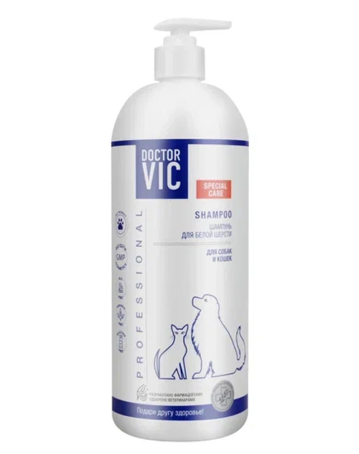 ШАМПУНЬ Doctor VIC для белой шерсти собак и кошек (1 л) - фото