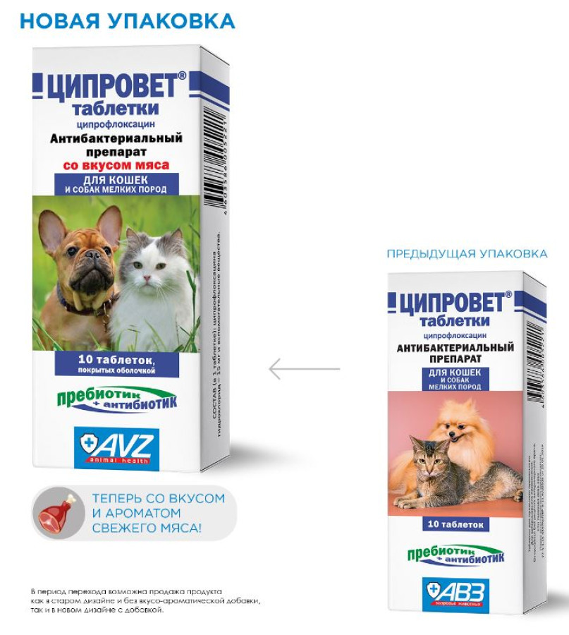 ЦИПРОВЕТ Антибактериальный препарат для кошек, щенков и собак мелких пород (упак. 10 табл.) АВЗ (Ципрофлоксацин 15 мг) - фото2