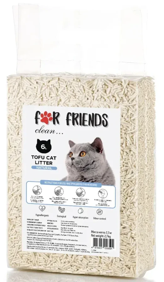 FOR FRIENDS Tofu Natural (6 л) Наполнитель комкующийся, зеленый чай - фото