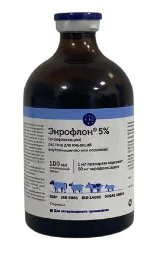 ЭНРОФЛОН 5% (Энрофлоксацин) раствор для инъекций (100 мл) Vic (аналог Байтрила) - фото