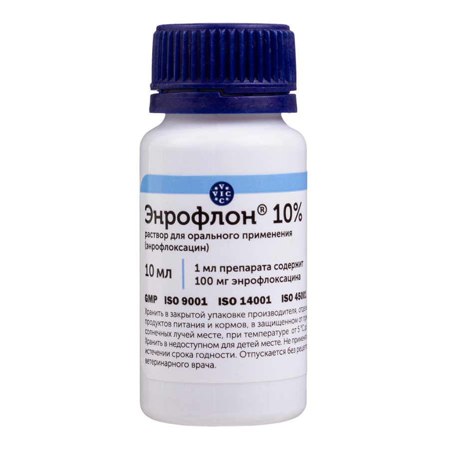 ЭНРОФЛОН 10% (Энрофлоксацин) раствор для орального примения (1 флакон 10 мл) Vic - фото