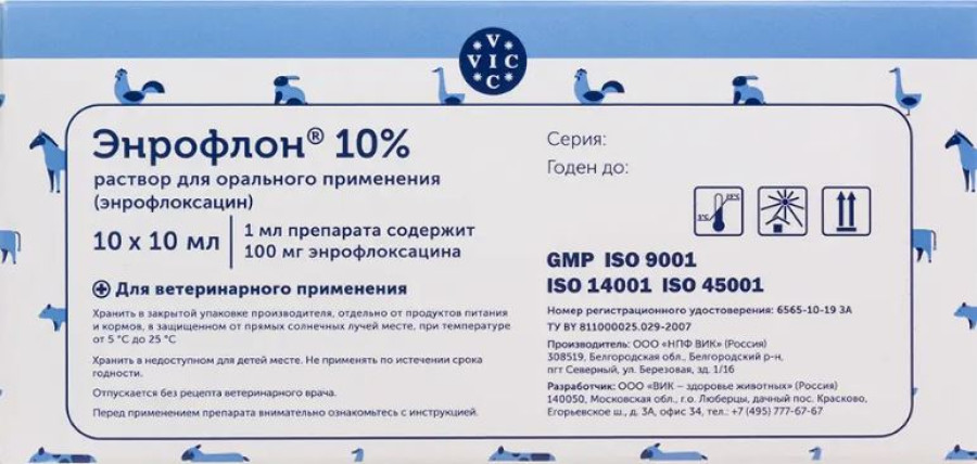 ЭНРОФЛОН 10% (Энрофлоксацин) раствор для орального примения (1 флакон 10 мл) Vic - фото2