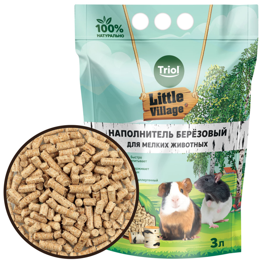 TRIOL LITTLE VILLAGE Наполнитель для мелких животных березовый (3 л) - фото2