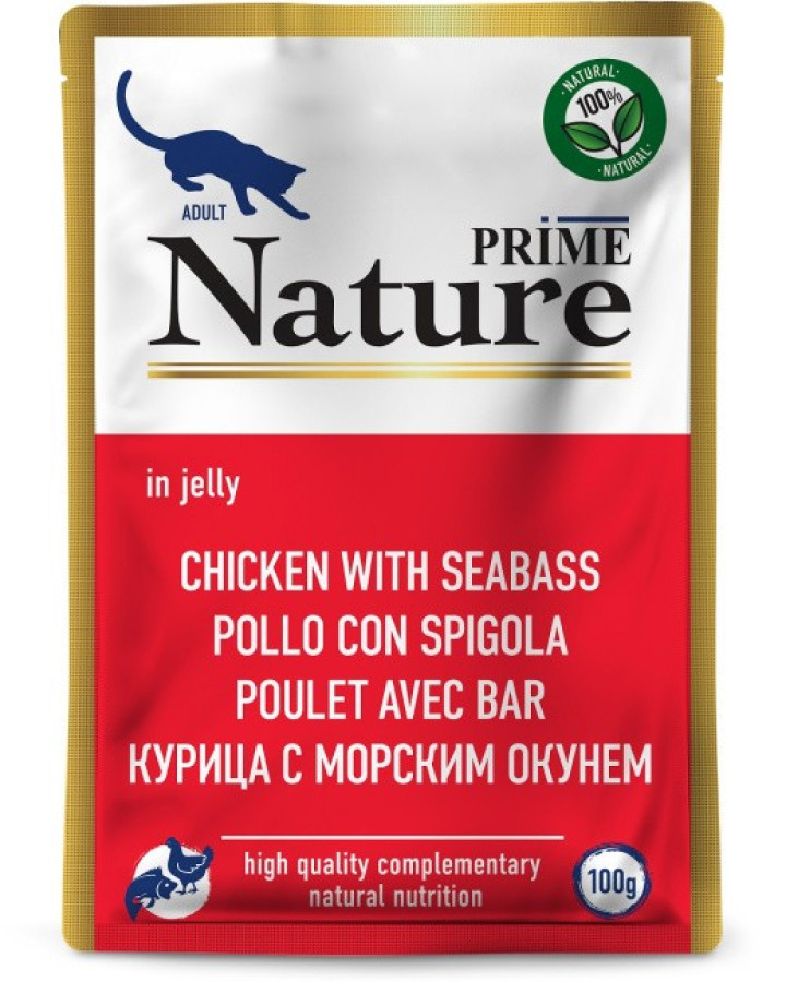 PRIME NATURE Chiken with seabass (пауч 100 г) курица с морским окунем для кошек, в желе - фото