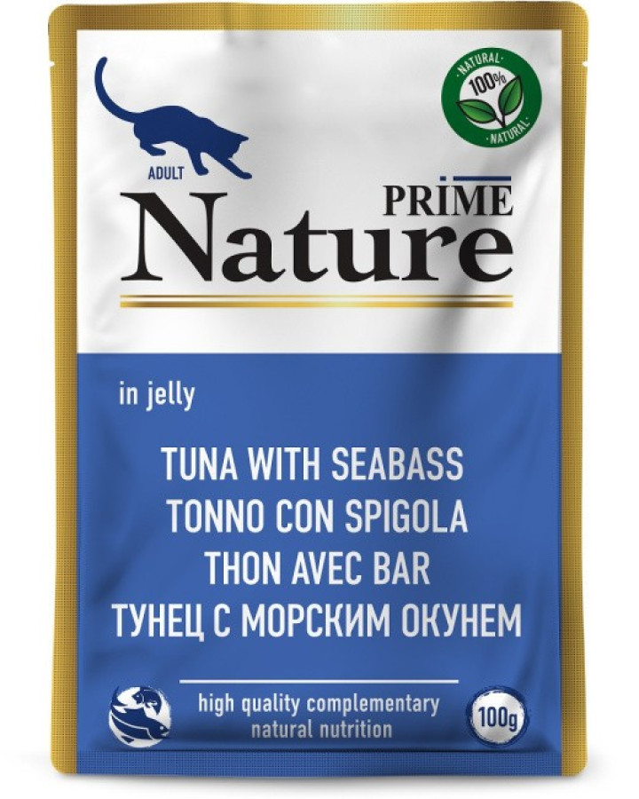 PRIME NATURE Tuna with seabass (пауч 100 г) тунец с морским окунем для кошек, в желе - фото
