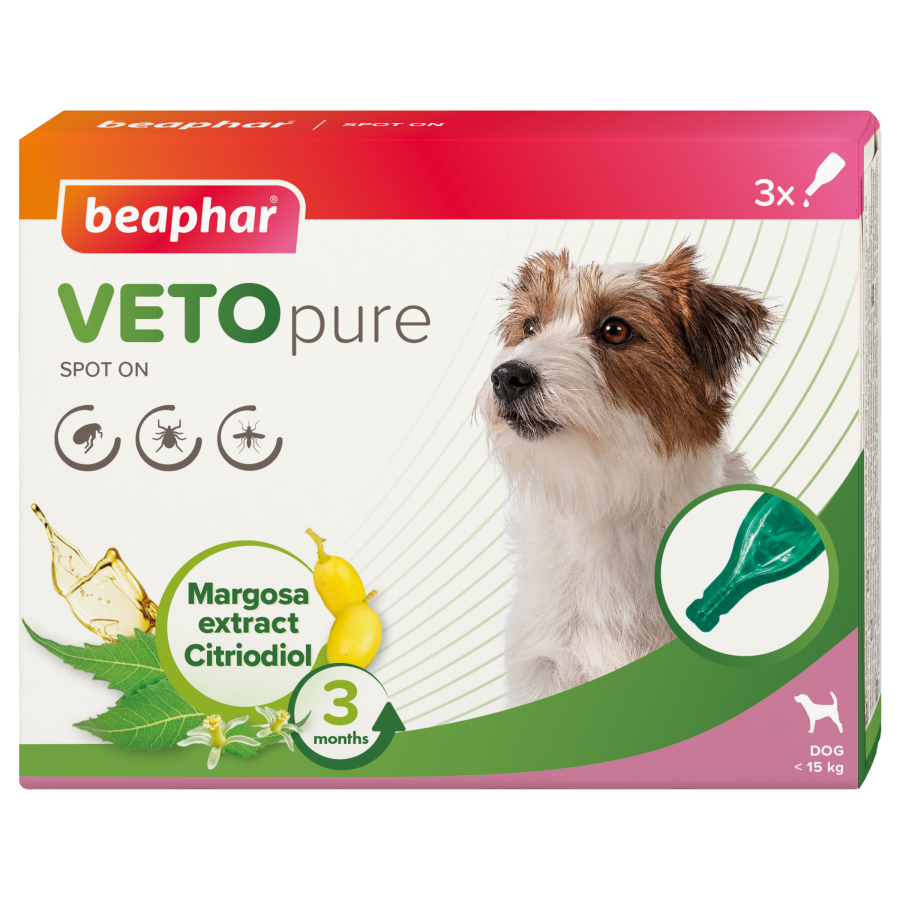 BEAPHAR Veto Pure spot on dog S-M (1 пипетка) Биокапли репелентные для мелких и средних собак - фото