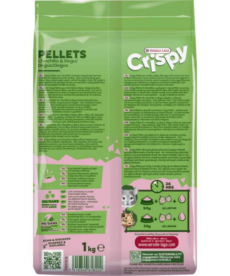 VERSELE-LAGA Crispy Pellets Chinchilla and Degu (1 кг) NEW Гранулированный корм для шиншилл и дегу - фото2