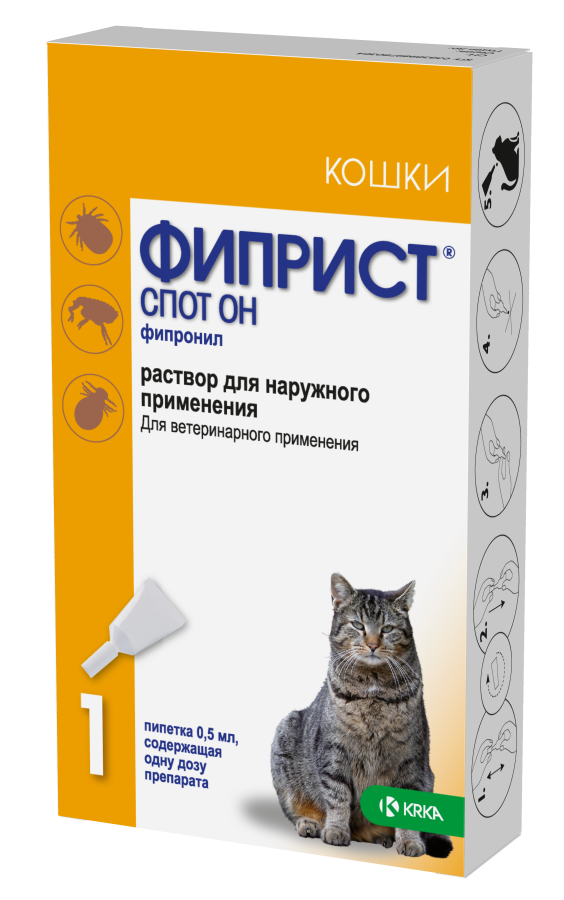 ФИПРИСТ Спот-он для кошек (1 пипетка х 0,5 мл, индивидуальная упаковка) KRKA (Фипронил 10%) - фото