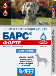 БАРС ФОРТЕ Капли инсектоакарицидные для собак (1 пипетка х 1,8 мл) АВЗ (Фипронил + дифлубензурон) - фото