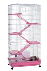 F13 Клетка-вольер для крупных грызунов и хорьков, розовая (68 х 46 х 128 см) - фото