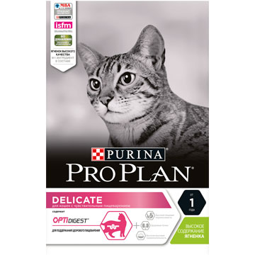 PRO PLAN DELICATE (1,5 кг) с ягненком для взр. кошек с чувствительным пищеварением - фото