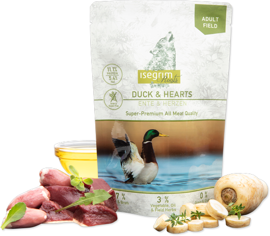 ISEGRIM ROOTS DUCK & HEARTS (410 г) Утка и сердечки с овощной смесью для взр. собак - фото