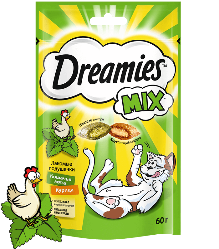  DREAMIES MIX подушечки с кошачьей мятой и курицей (60 г) - фото