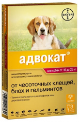 АДВОКАТ (ADVOCATE) Капли на холку для собак массой 10 - 25 кг (1 пипетка х 2,5 мл) Bayer-Elanco (Имидаклоприд + моксидектин) - фото