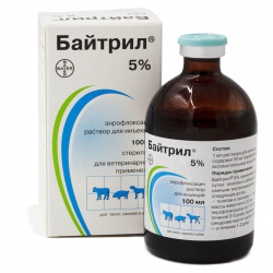 БАЙТРИЛ 5% (Энрофлоксацин) Раствор для инъекций (100 мл) Bayer-Elanco - фото