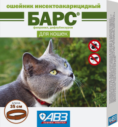БАРС Ошейник инсектоакарицидный для кошек (35 см) АВЗ (Фипронил + дифлубензурон) - фото