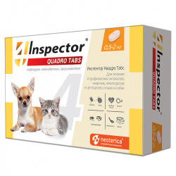 ИНСПЕКТОР Quadro Tabs Таблетки для кошек и собак 0,5 - 2 кг (1 шт) Экопром-Neoterica (Люфенурон + моксидектин + празиквантел) - фото
