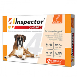 ИНСПЕКТОР Quadro C Капли на холку для собак 25-40 кг (1 пипетка х 4 мл) Экопром-Neoterica (Фипронил 10,7% + празиквантел 4,28% + пирипроксифен 2,14% + моксидектин 2,675 мг) - фото
