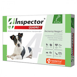 ИНСПЕКТОР Quadro C Капли на холку для собак 4-10 кг (1 пипетка х 1 мл) Экопром-Neoterica (Фипронил 10,7% + празиквантел 4,28% + пирипроксифен 2,14% + моксидектин 2,675 мг) - фото