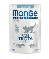 MONGE CAT MONO PATE Kitten Trout (пауч 85 г) форель, монопротеиновый паштет для котят - фото