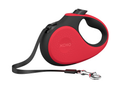 XCHO Поводок-рулетка размер S, красный/черный (лента, 5 м, до 15 кг, X007)  - фото