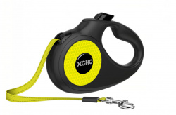 XCHO Поводок-рулетка светоотражающая L, черный/желтый (зеленый) (лента желтая, 5 м, до 50 кг, X012-L-G)  - фото