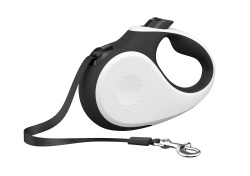 XCHO Поводок-рулетка размер S, белый/черный (лента, 5 м, до 15 кг, X007)  - фото