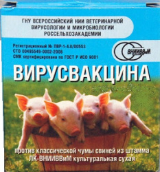 ВИРУСВАКЦИНА (1 амп.=100 доз) против Классической чумы свиней, сухая культуральная из штамма ЛК-ВНИИВВиМ (живая)  - фото