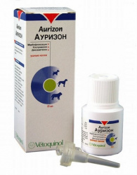 АУРИЗОН (Aurizon) Ушные капли для собак (10 г) Vetoquinol (Марбофлоксацин + клотримазол + дексаметазон) - фото