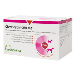 КЛАВАСЕПТИН 250 Комбинированный антибактериальный препарат (упак. 10 табл. х 250 мг) Vetoquinol (Амоксициллин + клавулановая кислота) - фото