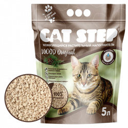 CAT STEP Wood Original (5 л) Наполнитель комкующийся растительный - фото