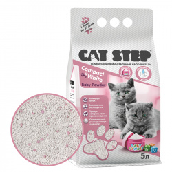 CAT STEP Compact White Baby Powder (5 л) Комкующийся минеральный наполнитель - фото