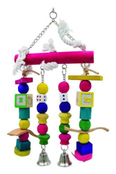 PANAMA Pet Игрушка подвесная деревянная с кубиками, бусинами и колокольчиком (22 см) - фото