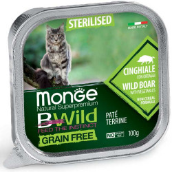 MONGE CAT BWild GF Sterilised Wild Boar (лоток 100 г) паштет с мясом кабана и овощами для стер. кошек - фото