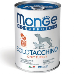 MONGE SOLO Monoprotein Turkey (банка 400 г) монопротеиновый паштет из индейки для собак - фото