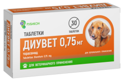 ДИУВЕТ таблетки (0,75 мг х 30 шт) Рубикон (Торасемид 0,75 мг) - фото