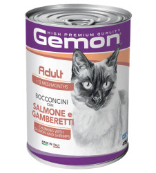 GEMON CAT Adult Bocconi with Salmon & Shrimps (банка 415 г) кусочки с лососем и креветками для взр. кошек - фото